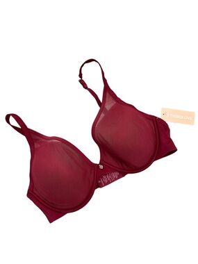 NWT ThirdLove 24/7 Classic Uplift Plunge Bra 36C 1/2 Burgundy Wine Mesh Half Cup